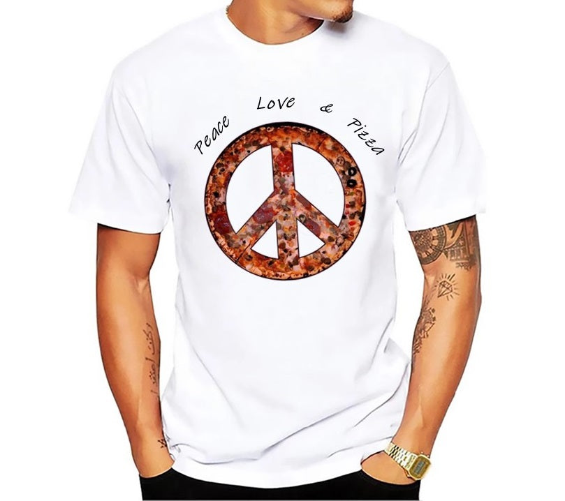 Men's Peace Sign Peace, Love & Pizza T-Shirt